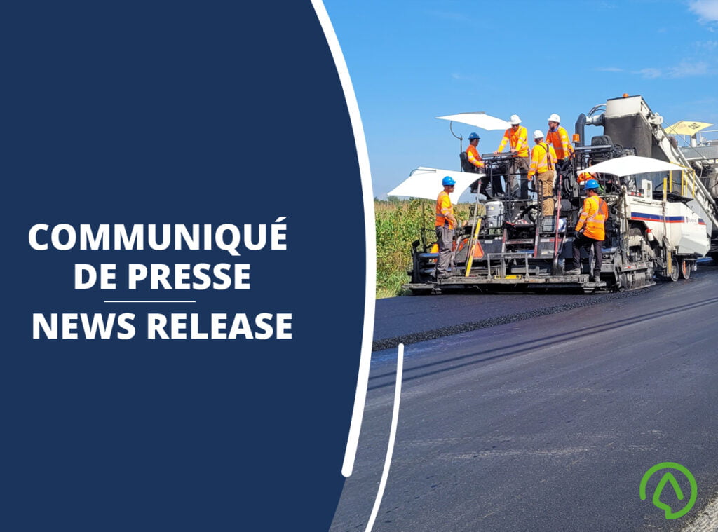 News release - A greener asphalt solution to be tested by the  ministère des Transports et de la Mobilité durable