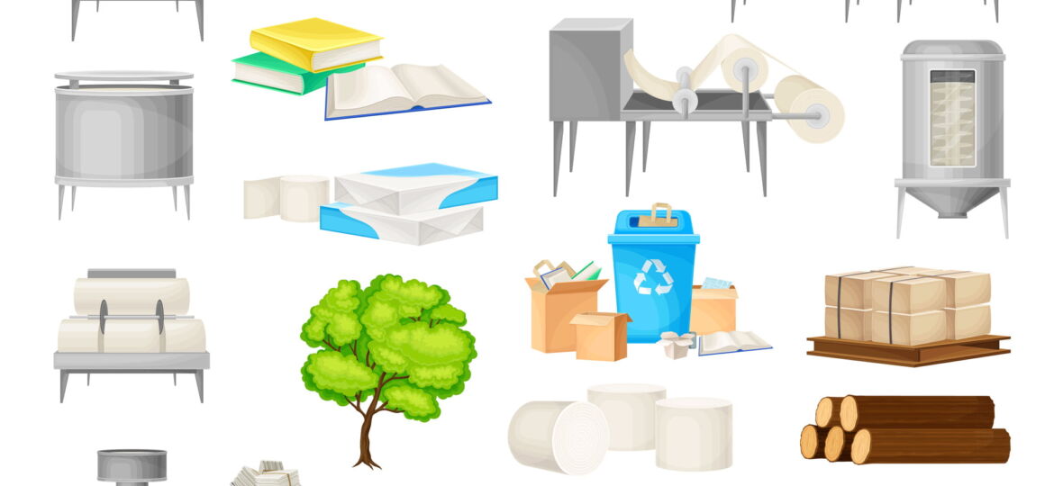 Paper Production and Recycling with Industrial Stages Big Vector Set